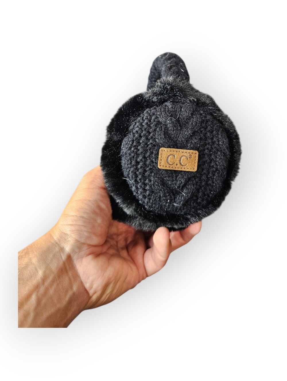 C.C Black Knit Faux Fur Earmuffs Winter Cold Weather One Size - Picture 3 of 4